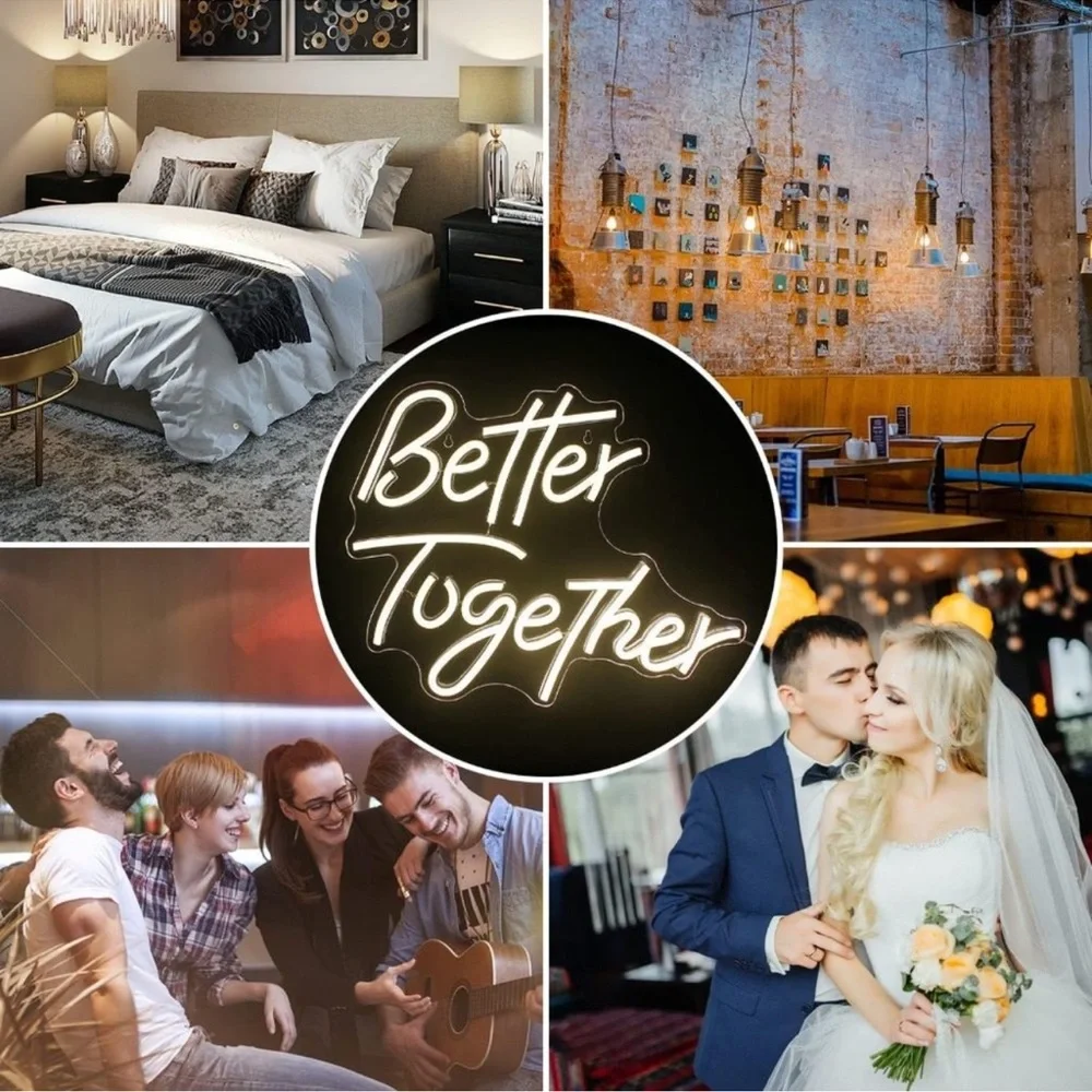 Better Together Neon Sign Wedding Anniversary Dating Couple Bedroom Wall Light